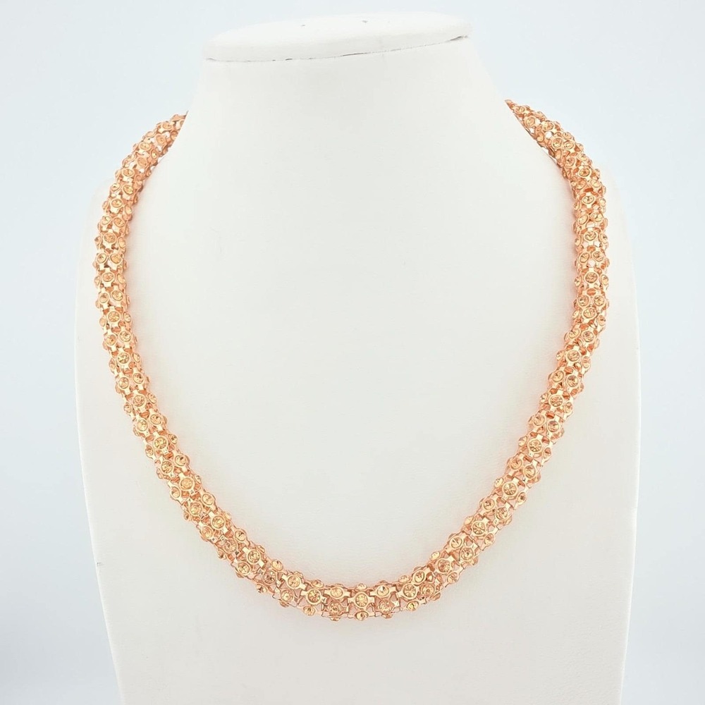 RARE! Vintage MONET Necklace Round Popcorn Mesh Crystals Rose Gold Plate 18.5"